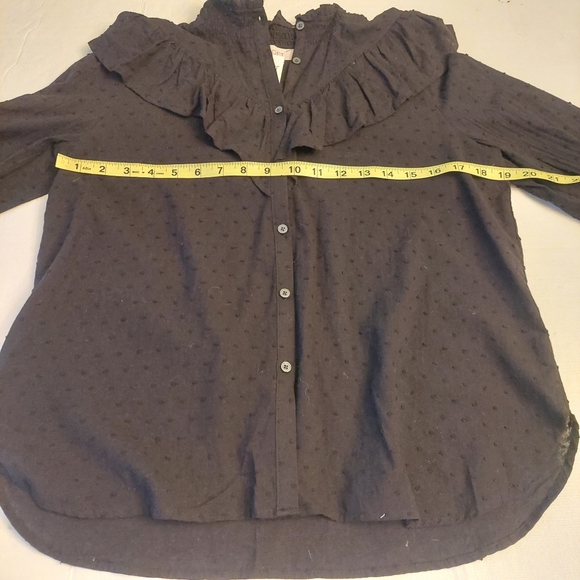 Loft Black Swiss Dot Ruffle Trim Long Balloon Sleeve Blouse Regencycore Size S - Picture 6 of 12